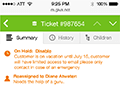 Giva Mobile: Ticket Summary with Message